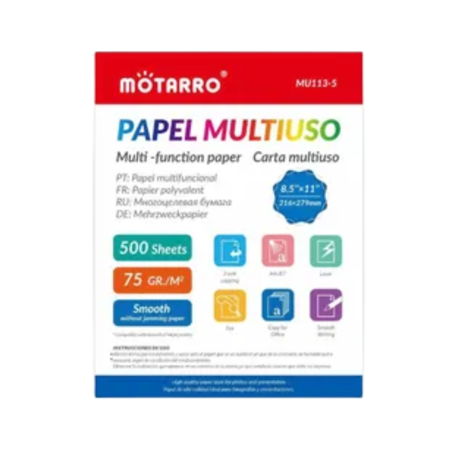 Resma Papel Tamaño Carta 500 Hojas 80 Gr - Motarro