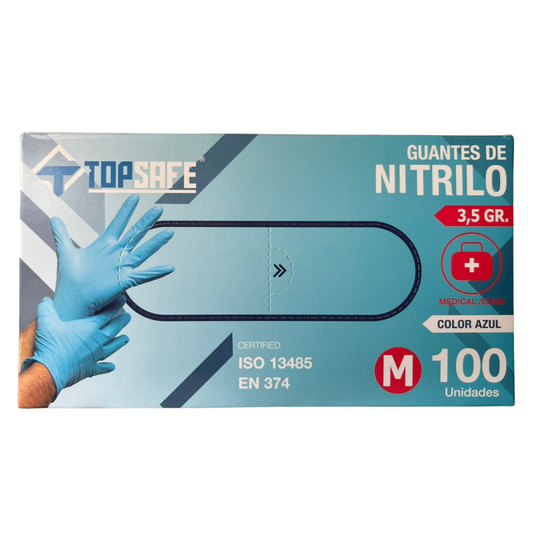 Guantes de Nitrilo Azul 100 Unidades M - Topsafe