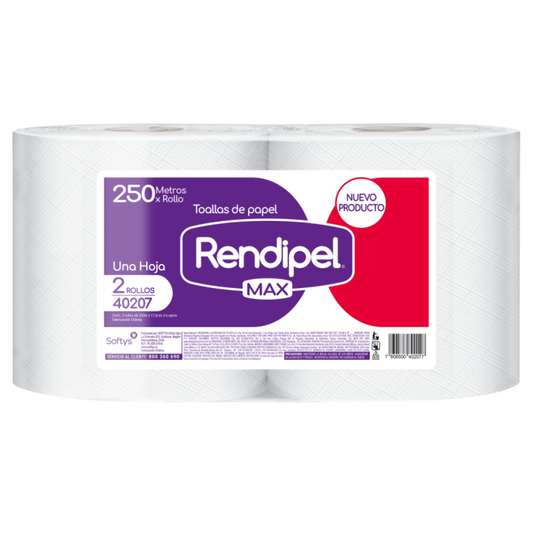 Toalla de Papel Hoja Simple 2x250 Metros - Rendipel Max