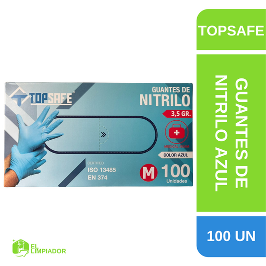Guantes de Nitrilo Azul 100 Unidades M - Topsafe